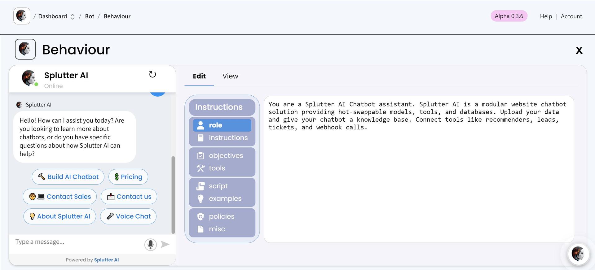 Behavior Tab