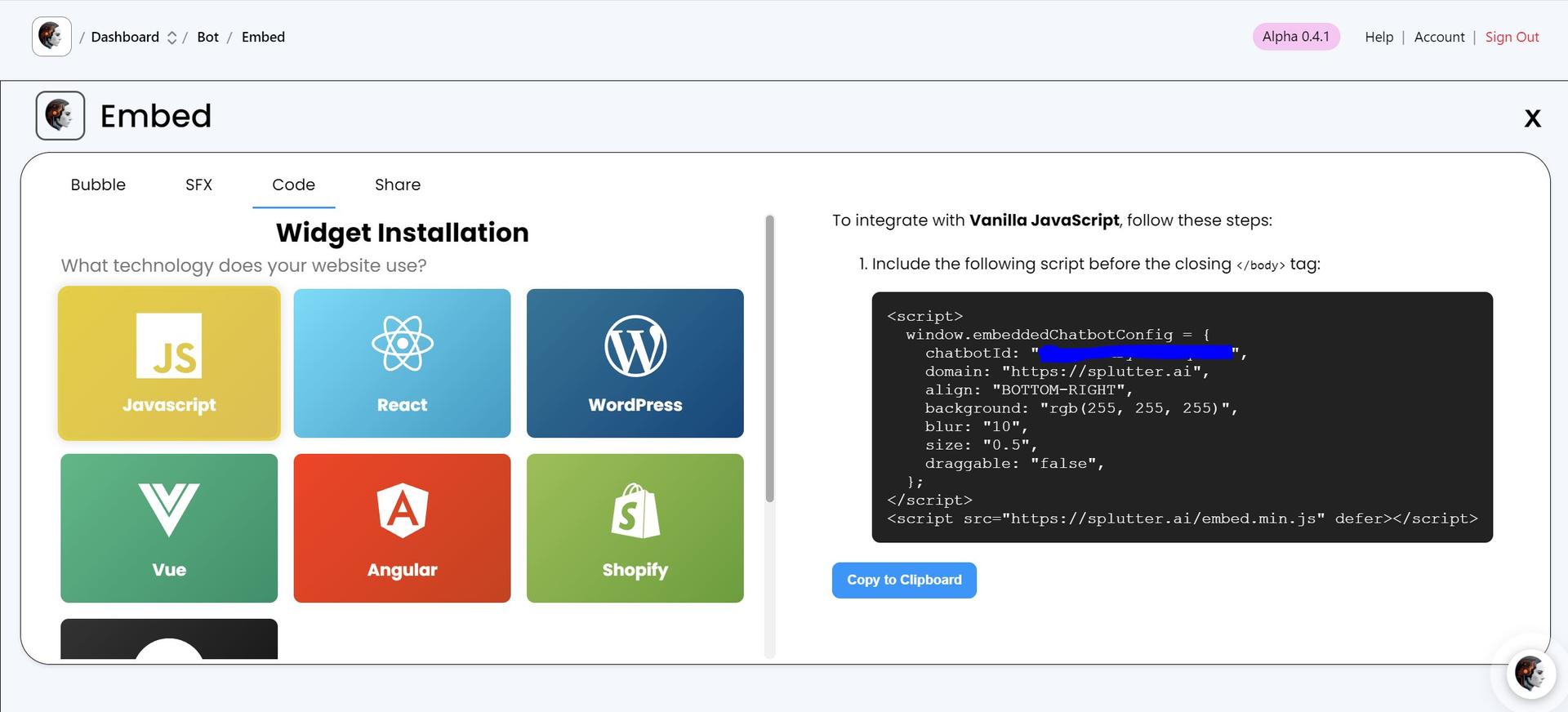 Copy the Embed Code